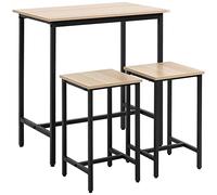 VSOGA Ensemble de salle à manger 3 pièces pour balcon et jardin, cadre en acier et panneau de particules, aspect bois naturel et noir, 80 x 50 x 85 cm