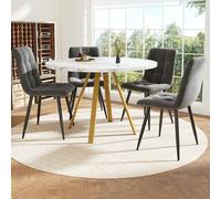 VSOGA Ensemble de table à manger ronde, 80 x 80 x 75 cm, table basse ronde pour 4 personnes, chaises en velours, chaises de salle à manger grises