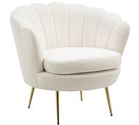 VSOGA Fauteuil rembourré, en forme de coquillage, fauteuil de relaxation, avec pieds en métal, chaise de maquillage, aspect polaire, pour chambre à coucher, salon, blanc
