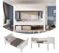 VSOGA Lit superposé séparable, 90 x 200 cm, avec échelle à monter de manière flexible à la tête et au pied, design en forme de traîneau, 1 lit 2 lits simples, blanc, EN747-1:2024