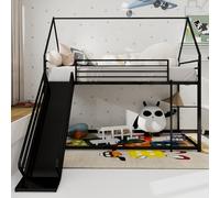 VSOGA Lit superposé Twin sur Twin avec toboggan pour chambre d'enfant, cadre de lit en forme de maison avec échelle, pas de sommier tapissier nécessaire et facile à monter