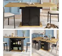 VSOGA Table à manger télescopique 110-140 x 80 cm - Table de cuisine pliable pour 4 à 6 personnes avec armoire de rangement