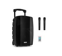 VSP200 Enceinte Sono Portable 200 Watts, Enceinte Active Bi-Amplifiée, 2 Micros sans Fil, Poignées et roulettes de Transport