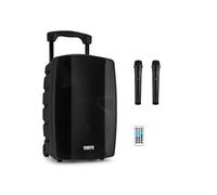 Vonyx VSP200 Enceinte Sono Portable 200 Watts, Enceinte Active Bi-Amplifiée, 2 Micros sans Fil, Poignées et roulettes de Transport, Idéale pour Vos Événements Pro, Karaoké, Fêtes en Extérieur