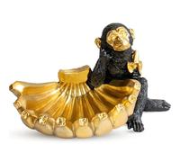 VSPDVO Adorable bol décoratif en forme de singe - Plat à banane détaillé en résine pour collations, noix, bonbons et plus encore - Décoration moderne dorée et noire pour clés ou bijoux
