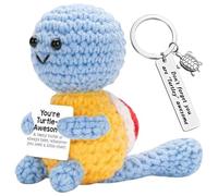 Vspek Tortue Positive, Porte Clef Tortue Decoration, Poupée Positive en Tricot avec Carte, Encourageante Cadeau, Cadeau de Motivation émotionnelle pour Homme Femme Couple Collegue Anniversaire, Bleu