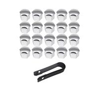 VSREI 20 Pièces Cache Ecrou 19mm Ecrou Couvre - Cache Boulon Ecrou Couvre avec Outil Demontage Écrou de Bouchon à vis de Moyeu de Pneu pour Voitures Capuchon de Protection de Ecrou (Argenté)