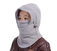 VSREI Bonnet Enfant Chapeau Ski Écharpe d'hiver Cagoule Doublure Cotton Doux, 5 en 1 Ajustable Epais Elastique Cache Oreilles pour Garçon Fille en Plein Air Quotidien (3-14ans) (Gris Clair)