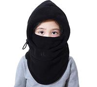 VSREI Bonnet Enfant Chapeau Ski Écharpe d'hiver Cagoule Doublure Cotton Doux, 5 en 1 Ajustable Epais Elastique Cache Oreilles pour Garçon Fille en Plein Air Quotidien (3-14ans) (Noir)