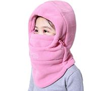 VSREI Bonnet Enfant Chapeau Ski Écharpe d'hiver Cagoule Doublure Cotton Doux, 5 en 1 Ajustable Epais Elastique Cache Oreilles pour Garçon Fille en Plein Air Quotidien (3-14ans) (Rose Clair)