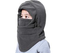 VSREI Bonnet Enfant Chapeau Ski Écharpe d'hiver Cagoule Doublure Cotton Doux, 5 en 1 Ajustable Epais Elastique Cache Oreilles pour Garçon Fille en Plein Air Quotidien (3-14ans) (Gris foncé)