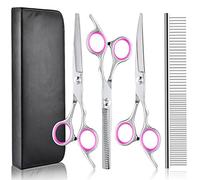 vsshe Ciseaux Toilettage Chien, 4 in 1 Kit Toilettage Chien en Acier Inoxydable, Professionalnel Toilettages du Chiens compris Ciseaux à Effiler/Ciseaux Courbes/Ciseaux Droits/Peigne de/Toilettages