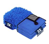 vsshe Kit de Nettoyage de Voiture 5 Pièces avec 3 Chiffons en Microfibre et 2 Paires de Gants de Lavage en Chenille, Essuie-Tout 600 G/M² 40 * 30cm