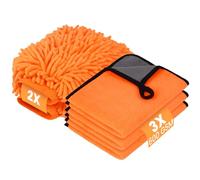 vsshe Kit de Nettoyage de Voiture 5 Pièces avec 3 Chiffons en Microfibre et 2 Paires de Gants de Lavage en Chenille, Essuie-Tout 600 G/M² 40 * 30cm