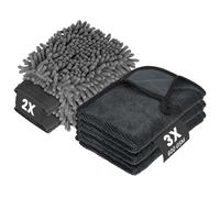 vsshe Kit de Nettoyage de Voiture 5 Pièces avec 3 Chiffons en Microfibre et 2 Paires de Gants de Lavage en Chenille, Essuie-Tout 600 G/M²
