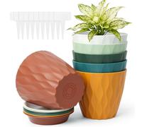 vsshe Lot de 6 Pot à Fleurs, 10cm Petits Pots en Plastique Résistant UV avec Trous de Drainage & sous-Pot, Nordiques pour Intérieur & Extérieur Fleurs Cactus Plantes, Cadeau Jardinier -Multicolore