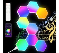 vsshe Panneau LED Hexagone Murale Lampe, 8pcs Panneaux Lumineux LED Connectés, Smart Deco Music Sync Modulaires RGB Lights App&Télécommande Contrôle, Creative Gaming Appliques Murales pour Salon-8pcs
