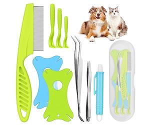vsshe Pince à Tiques, 10pcs Accessoires Anti Tiques avec Pinces, Pinces à épiler, Crochets à tiques et Loupe, Multifonction Tire Tique Supprime Les Tiques Facilement, pour Chien Et Chat et Humanité