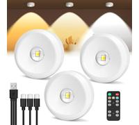 vsshe Spot Sans Fil LED, 3pcs Lampe de Vitrine Rechargeable, 1500mAh Puck Light Dimmable 3 Températures de Couleur et Tactile avec Télécommande & Minuterie pour Cuisine, Armoire, Vitrine (Blanc)