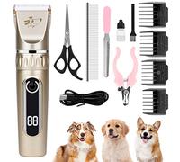 VSSHE Tondeuse Chien, Sans Fil Détachable Tondeuse pour Chiens Professionnel, Lames en Céramique Ecran LCD Charge Rapide 5 sortes Vitesses de Rotation Lavable à Faible Bruit Kit Toilettage Chien