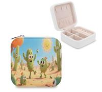 VstaDank Boîte à bijoux d'été en forme de cactus pour femme - Étui de rangement avec fermeture éclair - Mini boîte à bijoux de voyage - Boîte de rangement portable en cuir