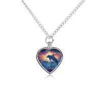 VstaDank Collier avec urne colorée en forme de dauphin et ciel étoilé pour cendres - Bijou personnalisé pour cendres - Pendentif en forme de cœur - Bijou souvenir pour animal domestique - Collier pour