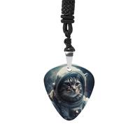 VstaDank Collier médiator de guitare astronaute chat dans l'espace Hip Hop Punk Music Colliers en acier titane pendentif breloque personnalisée impression médiators guitariste bijoux cadeau pour homme