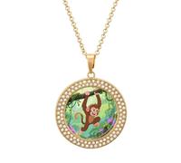 VstaDank Collier singe rhésus pour femme - Collier avec pendentif rond exquis - Collier multicolore clouté de diamant - Ne ternit pas - Pendentif tendance - Bijoux tendance - Cadeaux