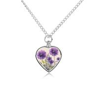 VstaDank Collier urne à fleurs violettes style aquarelle pour cendres - Bijou de crémation pour animal domestique - Pendentif en forme de cœur - Bijou souvenir pour animal domestique - Collier pour