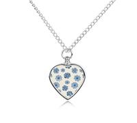 VstaDank Collier urne à imprimé de fleurs bleues pour cendres - Bijou de crémation personnalisé pour animal domestique - Pendentif en forme de cœur - Bijou souvenir pour animal domestique - Collier