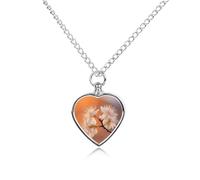 VstaDank Collier urne avec pendentif en forme de cœur avec pendentif en forme de cœur pour cendres de chien ou chat - Motif fleurs sous orange