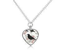VstaDank Collier urne avec pendentif urne en forme de cœur avec imprimé oiseau noir pour cendres, collier souvenir pour animal de compagnie, chien, chat