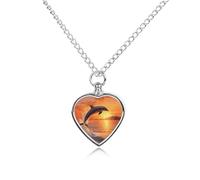 VstaDank Collier urne en forme de dauphin au coucher de soleil pour cendres - Bijou de crémation pour animal domestique - Pendentif en forme de cœur - Bijou souvenir pour animal domestique - Collier