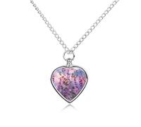 VstaDank Collier urne lavande avec papillons et fleurs pour cendres - Bijou de crémation personnalisé pour animal de compagnie - Pendentif urne en forme de cœur - Bijou souvenir pour animal domestique