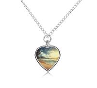 VstaDank Collier urne personnalisable pour cendres de soleil sur la plage - Bijou funéraire pour animal domestique - Pendentif en forme de cœur - Bijou souvenir pour animal domestique - Collier pour