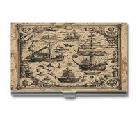 VstaDank Étui fin en métal pour cartes de visite au trésor de pirate maritime - Portable et professionnel - Organisateur de cartes de visite personnalisé