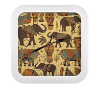 VstaDank Horloge murale en forme d'éléphant d'Afrique de 25,4 cm - Design carré élégant et facile à lire - Horloge carrée rétro - Horloge parfaite pour la cuisine ou le bureau