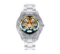 VstaDank Little Fat Tiger Head Montre analogique pour homme avec bracelet en acier inoxydable - Montre classique personnalisée en alliage pour le travail, les occasions formelles et le quotidien