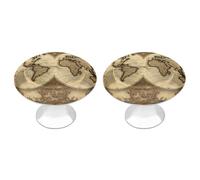 VstaDank Lot de 2 boutons d'armoire ronds en acier inoxydable avec carte du monde - Pour commode, placard, porte de placard