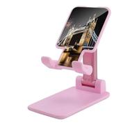 VstaDank Night London Tower Bridge Support de téléphone portable réglable et pliable pour smartphones et tablettes de 4 à 13 pouces, accessoires de bureau de voyage, style rose