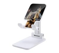 VstaDank Night London Tower Bridge Support de téléphone portable réglable et pliable pour smartphones et tablettes de 4 à 13 pouces, accessoires de bureau de voyage, style blanc