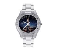 VstaDank Night Paris Paris Paris Tour Eiffel Montre analogique en acier inoxydable pour homme Montre d'affaires personnalisée en alliage