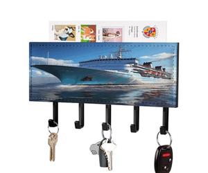 VstaDank Ocean Ferry Boat Porte-clés mural décoratif avec 5 crochets en polyuréthane pour clés et courrier pour entrée, salle de bain, couloir, cuisine