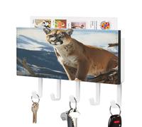 VstaDank Panther Mountain Lion Porte-clés mural facile à installer avec plateau Étagère murale de ferme avec 5 crochets auto-adhésifs pour clés et support de courrier pour entrée, décoration