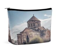 VstaDank Petite trousse de maquillage d'église arménienne en cuir PU avec fermeture éclair étanche pour maquillage rouge à lèvres accessoires cosmétiques organisateur cadeaux