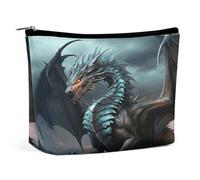 VstaDank Petite trousse de maquillage en cuir PU avec fermeture éclair étanche motif dragon