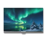 VstaDank Polar Lights Porte-cartes de visite personnalisé en alliage d'aluminium fin avec rabat pour homme et femme