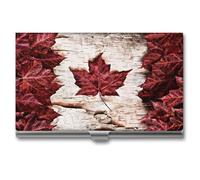 VstaDank Porte-cartes de visite en forme de feuille d'érable du Canada - Étui fin en métal portable professionnel pour cartes de visite - Étui minimaliste pour cartes de visite personnalisé