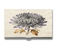 VstaDank Porte-cartes de visite fin en alliage d'aluminium avec rabat en forme de fleur de chrysanthème gris pour homme et femme