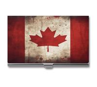 VstaDank Porte-cartes de visite rétro en alliage d'aluminium avec motif drapeau du Canada - Étui à rabat pour cartes de crédit haut de gamme professionnel - Porte-cartes exquis en métal pour le
